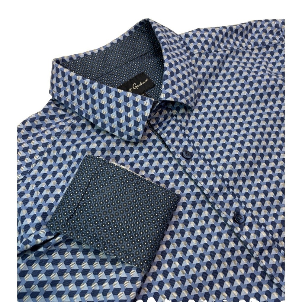 Robert Graham Flip Cuff Long Sleeve Button Up Shirt Men's L Blue
